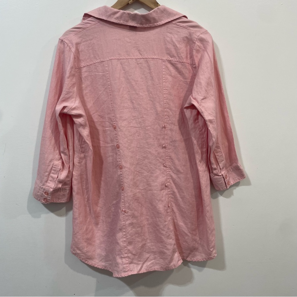 Zoe D. 100% Linen Blush Pink Button Down Shirt Coastal Grandma Size M - Picture 2 of 10